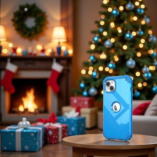 IDweel for iPhone 15 Case with Screen Protector for Women,Luxury 3 in 1 Shockproof Slim Fit Hybrid Heavy Duty Hard PC Cover Soft Silicone Bumper Full Body Anti-Fingerprint Case,Sky Blue - color: Glitter Sky Blue