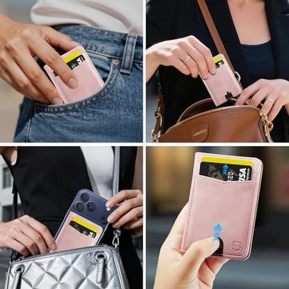 Strapurs Strong Magnetic Wallet Card Holder for MagSafe Phones and Cases, Slim PU Leather Detachable Phone Wallet with 6 Card Slots RFID Blocking for iPhone 17/16/15/14/13/12/Pro/Max/Plus – Pink - color: Pink