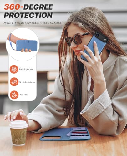 OCASE for iPhone Air Detachable Wallet Case with Card Holder, 2 in 1 PU Leather Flip Folio with RFID Blocking Stand Wrist Strap Shockproof Phone Cover 6.5 Inch 2025, Light Blue - color: Light Blue, size: iPhone Air