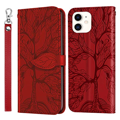 Wallet Case for iPhone 12 Mini 5.4" with Card Holder,PU Leather Flip Folio Shell Wrist Strap Stand Function Magnetic Closure Phone Cover fits iPhone 12 Mini 5G 5.4 inch,Red - color: Red, size: iPhone 12 Mini 5G (5.4 inch)