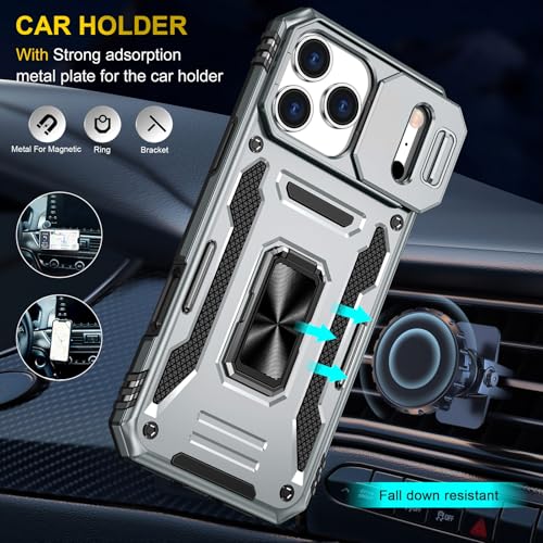 Shockproof Phone Case Compatible with iPhone 17 Pro Case with Kickstand & HD Screen Protector & with Camera Cover Dual-Layer Military-Grade Drop Protection Phone Case (Gray) - color: Grey, size: iPhone 17 Pro 【6.3 inch】