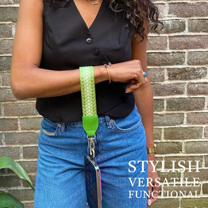 Save the Girls Clip & Go Phone Lanyard with Wallet Pouch, Fun Dots Dark - color: Dark Green/Light Green