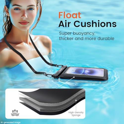 2 Pack Floating Waterproof Phone Pouch, Up to 8.5", Double Space | IPX8, Touchscreen, Waterproof Phone Case Dry Bags for iPhone 17 16 15 Pro Max, Beach Cruise Essentials 2026 - color: Black+Green
