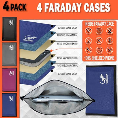 Faraday Bag Anti-Tracking GPS RFID Car Key Signal Blocker Wallet Shielding Pouch Protective Case for Cell Phone Car Key FOB, Data Privacy, Electronic Device Security (4 PACK - FAMILY PACK) - color: 4 PACK - FAMILY PACK