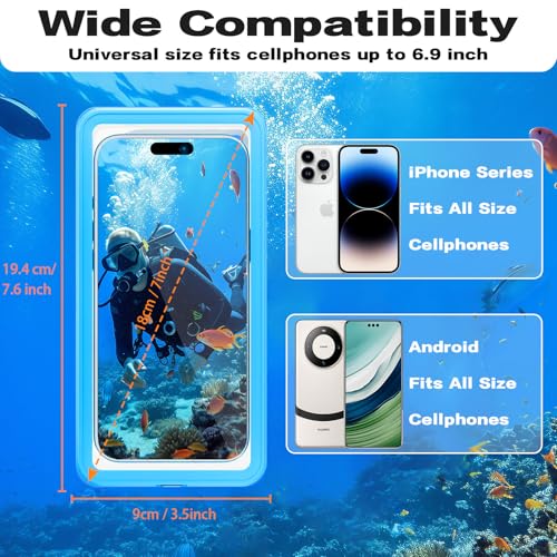 Waterproof Phone Case, Underwater Phone Cases for Snorkeling, IPX8 Diving Case, 360 Full Body Protection for iPhone 16 Pro Max/15/14/Galaxy S24, Up to 6.9 Inch, Beach Cruise Essentials (Blue) - color: Blue