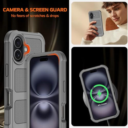 Wedall for iPhone 16 Plus Case with Belt Clip Holster,Anti-Drop Shockproof Bumper Phone Cases with 2X Screen Protectors & Kickstand,Rugged Heavy Duty Military Grade Protective Defender Cover (Gray) - color: Gray