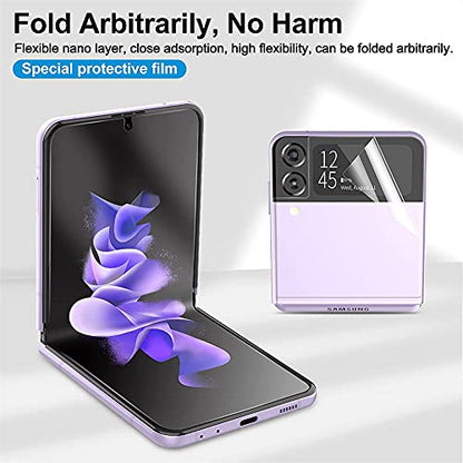 For Samsung Galaxy Z Flip3 5G Screen Protector Hydrogel Film,4 in 1 HD Clear Anti-Scratch Soft Screen Protector for Galaxy Z Flip 3 Inside Screen,Two Backs&Hinge