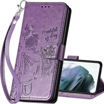 for Samsung Galaxy S22 Wallet case, Purple-Girl | 3 Card Holders, Kickstand, Shockproof TPU Shell, PU Leather, Magnetic Closure, Protective Flip Folio Cover, Women - color: 2