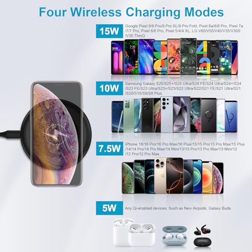 15W Fast Wireless Charger Pad for Google Pixel 10a/10/10 Pro XL/Fold/9a/Pro