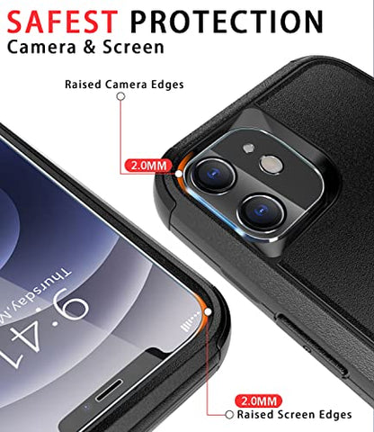 Diverbox for iPhone 12 case [Shockproof] [Dropproof] [Tempered Glass Screen Protector],Heavy Duty Protection Phone Case Cover for Apple iPhone 12 (12-Black-3in1) - color: Black-3in1
