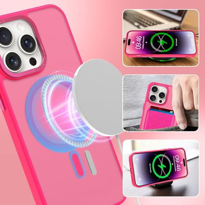 Magnetic Designed for iPhone 14 Pro Max Case 6.7" 2022, Hot Pink | [Compatible with Magsafe] [with Wallet & Card Holder] [Cute Cheetah Print] Slim Translucent Matte Phone Case - color: Hot Pink+Cheetah, size: iPhone 14 Pro Max