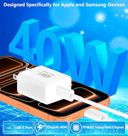 Apple MFi Certified iPhone 17 Charger Fast Charging 40W USB C Charger Block - color: Ivory White
