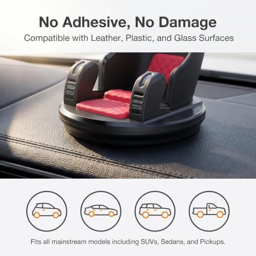 Car Phone Holder, Car Dashboard Phone Mount with Silicone Pad Mat, Slip Free Desk Phone Stand, Universal for Most Smartphones,GPS Devices and More (Red) - color: Red&Black