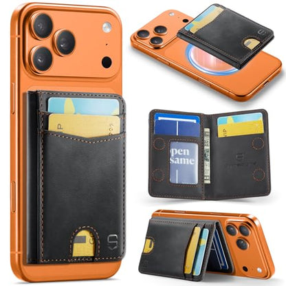 Strapurs Strong Magnetic Wallet Card Holder for MagSafe Phones and Cases, Slim PU Leather Detachable Phone Wallet with 6 Card Slots RFID Blocking for iPhone 17/16/15/14/13/12/Pro/Max/Plus – RetroBlack - color: Retro Black