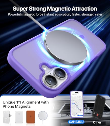 CAHEJILU Magnetic for iPhone 16 Case,[Compatible with MagSafe][Military Grade Drop Protection] Anti-Fingerprint Translucent Matte Shockproof Protective Case for iPhone 16 Phone Case 6.1",Light Purple - color: Light Purple