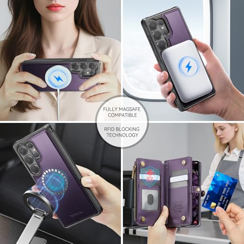 Defencase for Galaxy S26 Ultra Case Wallet Compatible with Magsafe, Purple | Magnetic Detachable, RFID Bolcking Card Holder, Zipper Strap, PU Leather Drop-Proof Phone Cover for Samsung Galaxy S26 Ultra - color: (Detachable with Magsafe)-Purple