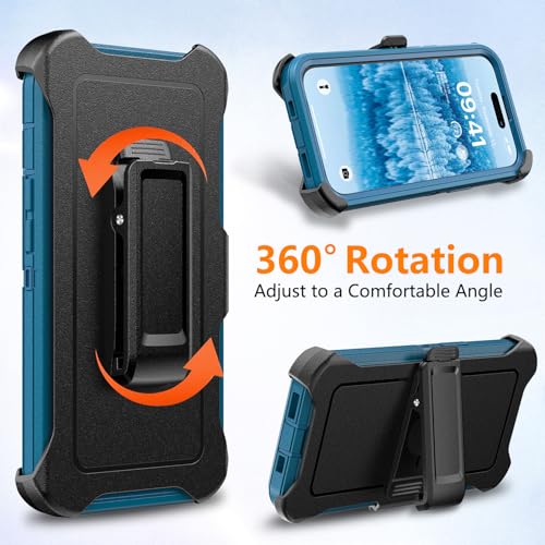 TUTUKII Magnetic for iPhone iPhone 15, 14 & 13 Case with Belt Clip Holster Dark Blue - color: Blue with Clip