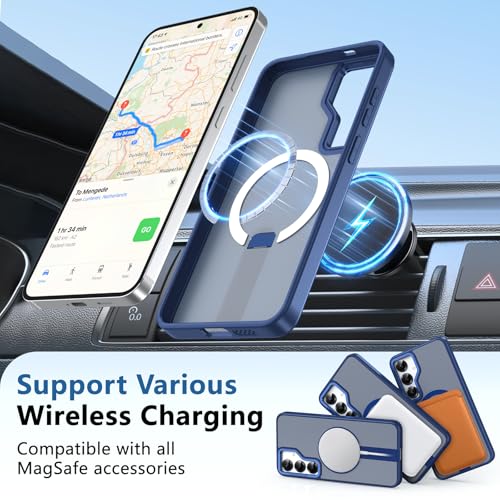 for Samsung 25-Plus Case/Samsung 24-Plus Case with Kickstand: Compatible with MagSafe Funda para Samsung S25 Plus/S24 Plus, Rugged Protection, Slim Fit & Matte Translucent Case, Navy Blue - color: Navy Blue, size: Galaxy S24/S25 Plus 6.7"