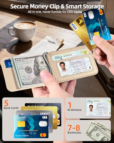 For Magsafe Wallet with Money Clip, 5 Card Holder, Adjustable Stand | Strongest Magnetic Wallet for iPhone 17/16/15/14/13/12 Series, ID Window, RFID Blocking, Not for Mini, Desert Titanium Gold - color: Desert Titanium Gold