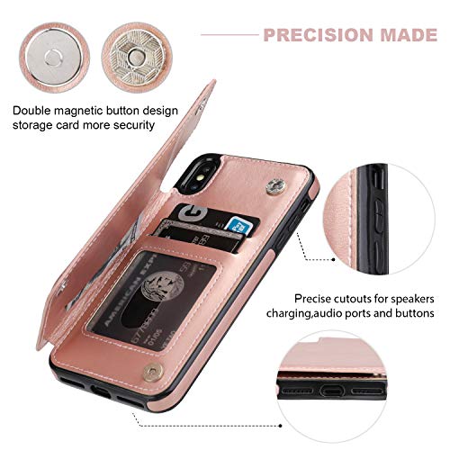 ONETOP for iPhone Xs Max Wallet Case with Credit Card Holder,Rosegold | Kickstand,ID/Cash Holder,Case Wallet with Card Slots,Double Magnetic Clasp,Durable PU Leather Shockproof Cover for Women Men - color: iPhone Xs Max 6.5" Rose Gold