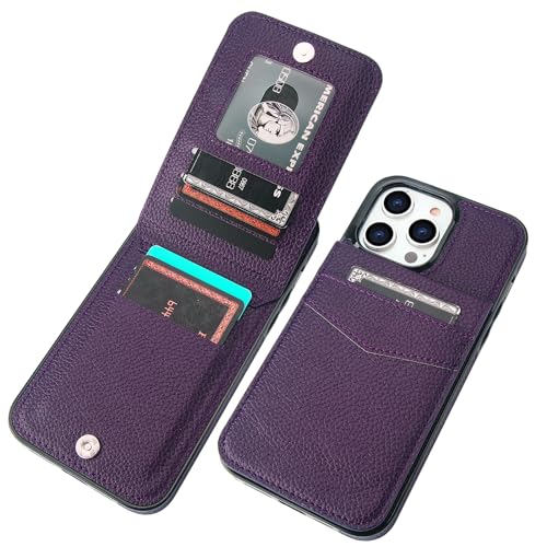 KIHUWEY for iPhone 14 Pro Max Wallet Case Card Holder, Lichee Dark Purple | Credit Card Slots, PU Leather, Kickstand, Magnetic, Flip Heavy Duty Protection Cover for Men and Women - color: Lichee Dark Purple
