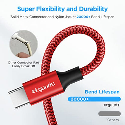 etguuds Long USB to USB C Cable, 12ft USB A to USB C Fast Charger 2-Pack - color: Red