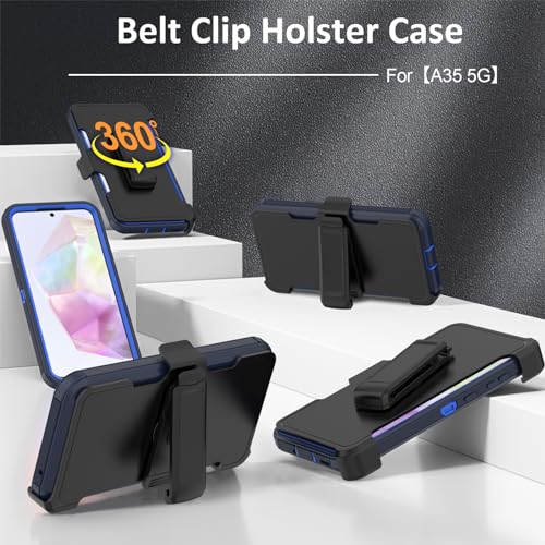 Compatible with Samsung Galaxy A35 Case, with Belt Clip Holster Heavy Duty Rugged Shockproof Full Body Protection Kickstand Cover for Samsung Galaxy A35 Phone (Navy Blue) - color: Navy Blue