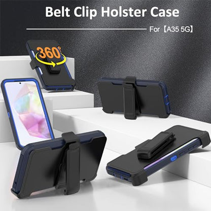 Compatible with Samsung Galaxy A35 Case, with Belt Clip Holster Heavy Duty Rugged Shockproof Full Body Protection Kickstand Cover for Samsung Galaxy A35 Phone (Navy Blue) - color: Navy Blue