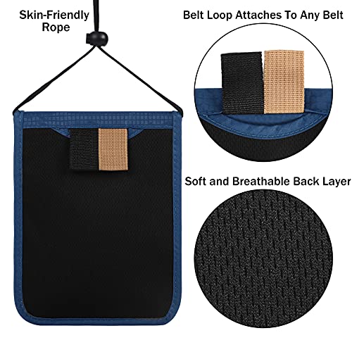 Travel Pouch Neck Wallet Family Passport Holder Organizer Case with RFID Blocking - color: Navy Blue
