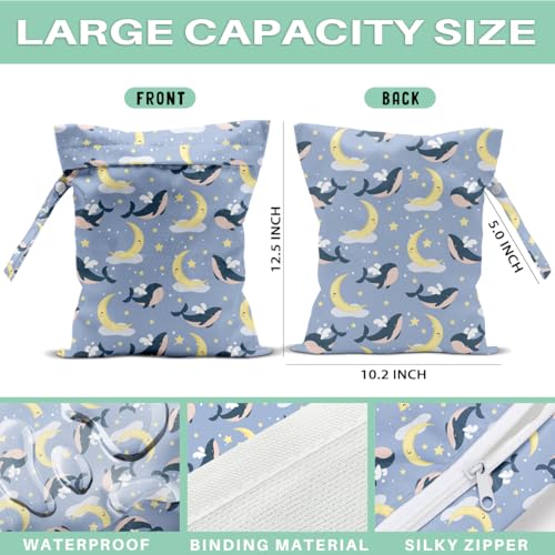 Whale Wet Dry Bags for Diaper Waterproof Swimsuit Washable Reusable Bag for Beach Diapers Dirty Yoga Gym Clothes Plant Gifts for Friend Men Women 12.5x10.2 Inches - color: Whale2