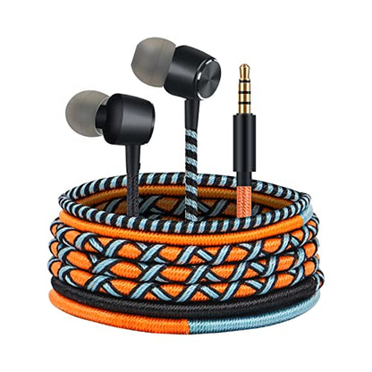 Cute Colorful Earbuds Headphones with Microphone - Braided in-Ear Earphones Compatible with Cell Phones Laptop Tablets Smartphones Fabric Braided Heavy Duty Bass(Orange) - color: Orange