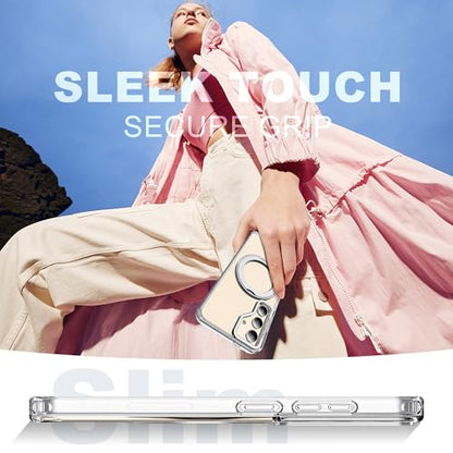 for Samsung Galaxy S25 Case with 360° Spin Stand,Clear | 360° Spin Magnetic Ring Stand,Compatible with Magsafe,Military Protection Phone Case - color: Clear, size: Samsung Galaxy S25