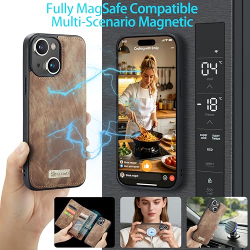 Compatible with iPhone 15 Plus Wallet Case with Magsafe,Coffee | Magnetic Detachable Case,Card Holder,Zipper Pocket,Strap Wristlet, Soft Leather Drop-Proof Phone Case for iPhone 15 Plus 6.7" - color: Coffee, size: iPhone 15 Plus 6.7"