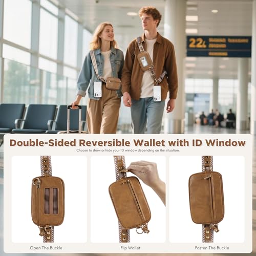 Tiostep Clip and Go Strap for Phone with Wallet Crossbody Phone Lanyard Adjustable and Anti-Theft Leather Purse with RFID Zipper Pouch for Travel Daily Life. Brown Medium - color: Brown