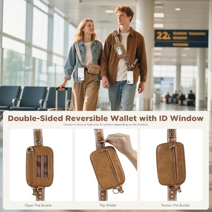 Tiostep Clip and Go Strap for Phone with Wallet Crossbody Phone Lanyard Adjustable and Anti-Theft Leather Purse with RFID Zipper Pouch for Travel Daily Life. Brown Medium - color: Brown
