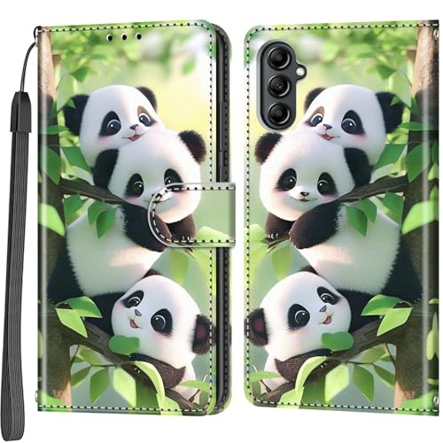 Case Wallet for Samsung Galaxy A14 5G, Panda | Kickstand, 3 Card Holder, Shockproof TPU Interior Shell, PU Leather, Magnetic Flip Cover, Lanyard Strap - color: Pic:08