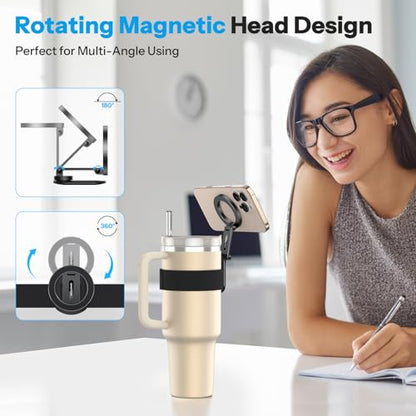 OMOTON Magnetic Phone Holder for Magsafe, 360° Rotation with 2 Straps, Strong Magnets Compatible with 30oz Stanley 16-64 oz Bottle, Gym Equipment, Steering Wheel & Stroller