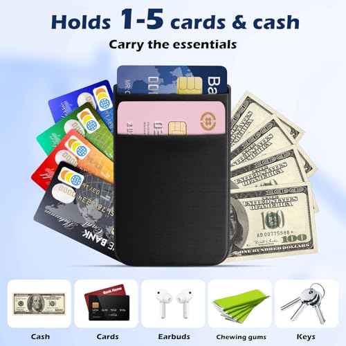 CloudValley Magnetic Wallet Compatible with MagSafe for iPhone 17/16/15/14/13/12 Series, 5 Card Stick on Back of Phone Credit Cards& ID Card Cell Phone Card Holder for Phone Case with Mag-Safe, Black - color: Black