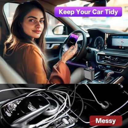 Retractable Car Charger, 4-in-1 Fast Charger with USB-C & USB-A - color: Purple Starry Sky Light