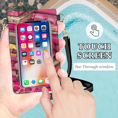 Small Crossbody Bags for Women Touchscreen Cell Phone Bag Cross Body Purses with adjustable Strap,Gifts For Teenage Girls - color: Pink Books & Coffee
