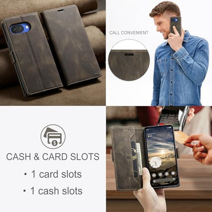 HAII Case for Google Pixel 10a 6.3",PU Leather Folio Flip Wallet Case with Card Holster Stand Kickstand Magnetic Closure Shockproof Phone Cover for Google Pixel 10a (Coffee) - color: Coffee
