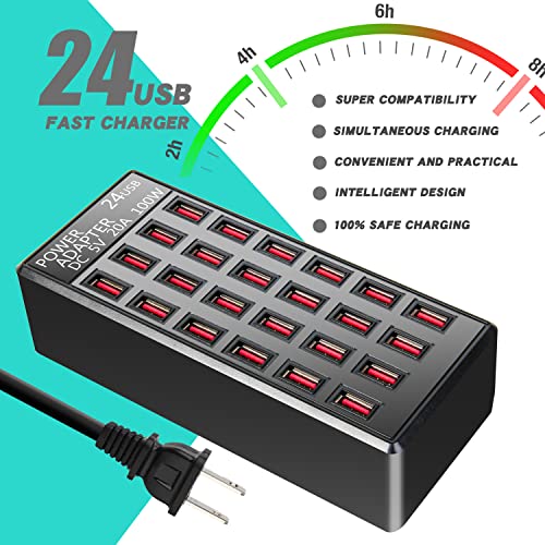 100w 24(20A) Port, USB Fast Charging Station,Travel Desktop USB Rapid Charger,Multi Ports Charging Station Organizer Compatible with Smartphones,Tables,and More Devices - size: 24-port