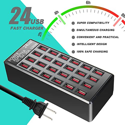 100w 24(20A) Port, USB Fast Charging Station,Travel Desktop USB Rapid Charger,Multi Ports Charging Station Organizer Compatible with Smartphones,Tables,and More Devices - size: 24-port