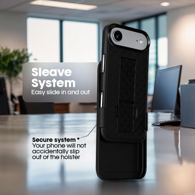 MOTIVE for iPhone Air Case with Belt Clip, Rigid, Kickstand | 6.5" | Ranger v1 Series, Black, 360° holster, open-top/open-bottom port access, textured grip, slim - size: iPhone Air