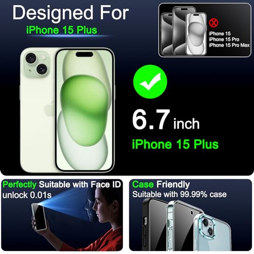 IMBZBK 3 Pack Privacy Screen Protector for iPhone 15 Plus, Tempered Glass - size: 15 Plus 6.7 inch