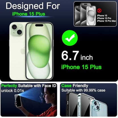 IMBZBK 3 Pack Privacy Screen Protector for iPhone 15 Plus, Tempered Glass - size: 15 Plus 6.7 inch