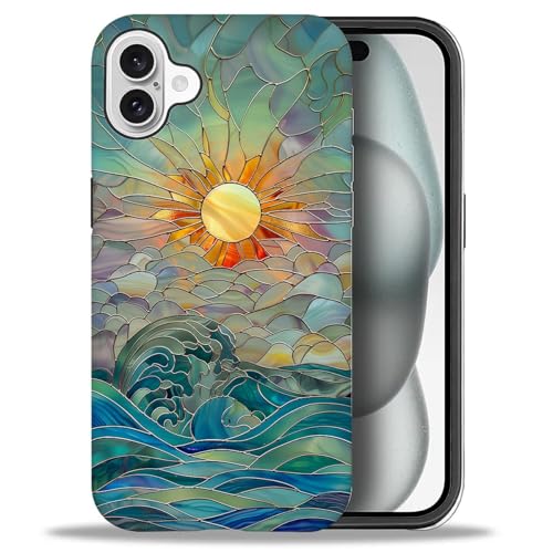DAIZAG Compatible with iPhone 16 Case, Sun Rays Ocean Waves Stained Glass Full Pattern Plastic Soft TPU Anti-Drop,Double Protection Corner Case for iPhone 16 - color: Sun Rays Ocean Waves Stained Glass, size: iPhone 16