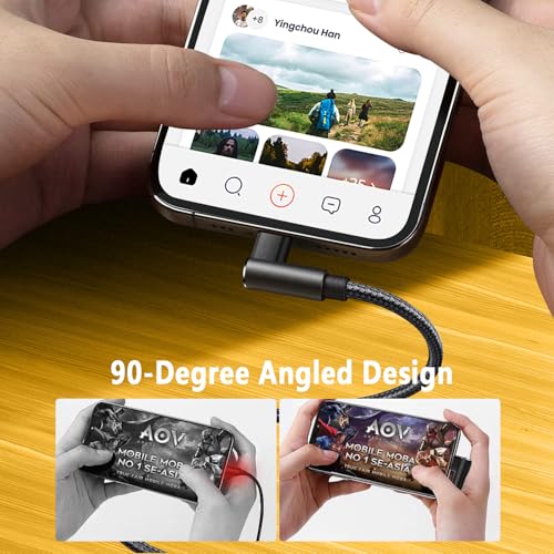 SHUSEL iPhone Charger Cord 6ft - Braided USB to Lightning Cable 90 Degree