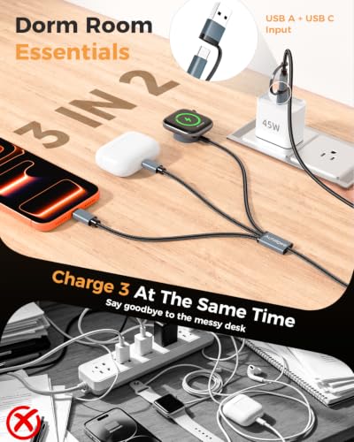 5FT Travel Essentials for Apple Watch Charger/L Charger/USB C Charger - color: Black, size: 1Pack-5FT