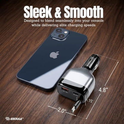 81W Retractable Car Charger, 45W USB-C Cable, 3-Port Fast Charger